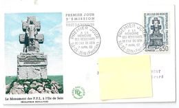 Timbre/enveloppe FDC à La Mémoire Des Résistants De L'île De Sein 07/04/1962 -Finistère - 1960-1969