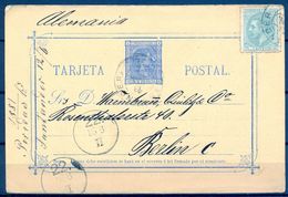 1881  , ENTERO POSTAL Nº 8 , SANTANDER - BERLIN , FRANQUEO COMPLEMENTARIO ED. 201 - 1850-1931