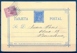 1878 , MADRID , ENTERO POSTAL E.P. 8 CIRCULADO ENTRE MADRID Y BARCELONA , FRANQUEO COMPL. ED. 188 - 1850-1931
