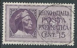 1933 REGNO USATO POSTA PNEUMATICA 15 CENT - S14 - Poste Pneumatique