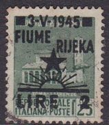 Italy-WW II Occupation-Yugoslavian Occupation Of Fiume,S14, 1945  2 Lire On 25c Green, Used - Joegoslavische Bez.: Fiume