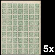 BULK: 5 X INDIA-SIRMOOR 1892 Old Reprint 1 Piece D-green COMPLETE SHEET:63 Stamps [feuilles, GanzeBogen,hojas,foglios] - Sirmur