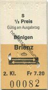 Schweiz - Bönigen Brienz Und Zurück - Fahrkarte 1/2 Preis 1989 - Europa