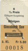 Schweiz - Bönigen Giessbach See Und Zurück - Fahrkarte 1/2 Preis 1989 - Europa