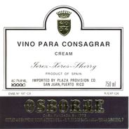1363 - Espagne - Andalousie - Vino Para Consagrar - Cream - Sherry - Imported By Plaza Provision Co. San Juan Puerto Ric - Vino Blanco