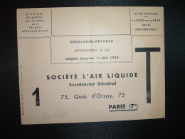 ENVELOPPE REPONSE AUTORISATION N°830 Valable Jusqu'au 11 Mai 1945 T 1 SOCIETE L'AIR LIQUIDE PARIS - Buste Risposta T