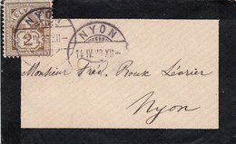 Suisse - Armoiries, Petite Enveloppe Obl. Nyons 14/04/1889 - Y.T. 63 - Covers & Documents