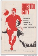 Official Football Programme BRISTOL CITY - HANNOVER 96 Friendly Match 1966 - Bekleidung, Souvenirs Und Sonstige
