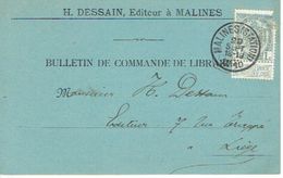 Armoiries 1c Gris Op Postkaart Met Stempel MALINES (STATION) 29/9/1910, Met Firmaperforatie "HD" Van H. DESSAIN Uitgever - 1909-34