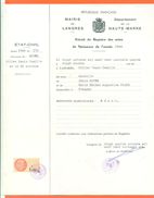 52 Langres - Généalogie - Extrait Acte De Naissance En 1944 - Timbre Fiscal - VPAN 3 - Naissance & Baptême