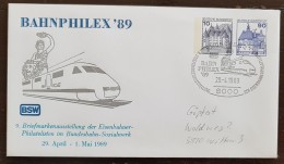 ALLEMAGNE TGV, Train, Tren, Trains, Entier Postal Avec Flamme Temporaire BAHN PHILEX 1989 - Trains