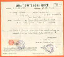 52 Dommarien - Généalogie - Extrait Acte De Naissance En 1928 - Timbre Fiscal - VPAN 3 - Naissance & Baptême