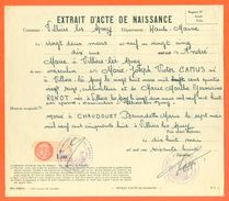 52 Villiers Les Aprey - Généalogie - Extrait Acte De Naissance En 1925 - Timbre Fiscal - VPAN 3 - Naissance & Baptême