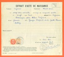 52 Aujeurres - Généalogie - Extrait Acte De Naissance En 1954 - Timbre Fiscal - VPAN 3 - Naissance & Baptême