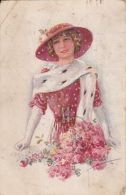 66721- USABAL- YOUNG WOMAN WITH HAT AND ROSES, SIGNED ILLUSTRATION - Usabal