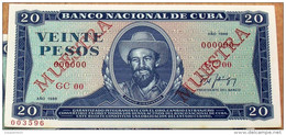 Cuba 1988, Billete MUESTRA De VEINTE PESOS, Crispy Gem-UNC. (specimen) último Año De Este Diseño. - Kuba