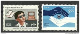 INDIA, 1987, Service To The Blind And Eye Donation , Set 2 V, MNH, (**) - Handicap