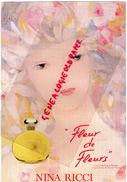 PUBLICITE CARTONNEE FLEUR DE FLEURS- NINA RICCI - PARFUM AVEC FLACON ROIGINAL SIGNE LALIQUE - Publicidad