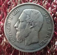 BELGIUM 5 FRANCS 1870 SILVER "Leopold II" (free Shipping Via Registered Air Mail) - 5 Frank
