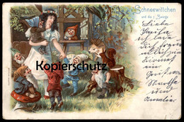 ALTE LITHO POSTKARTE SCHNEEWITTCHEN UND DIE SIEBEN ZWERGE Märchen Fairy Tall Snow White Blanche-neige Nains Dwarfs Reh 7 - Contes, Fables & Légendes