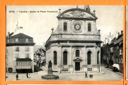 ALB480, Yverdon, Eglise Et Place Pestalozzi, Animée, 2678, Bazard, Non Circulée - Yverdon-les-Bains 