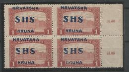 Yugoslavia Kingdom SHS Croatia Jugoslawien Mi.79 Thick Paper In Block Of 4 MNH / ** 1918 Certificate Z.Sips - Unused Stamps
