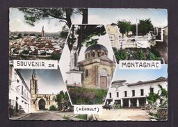 CPSM 34 - MONTAGNAC - SOUVENIR DE Montagnac TB CP Multivue Vue Générale , Eglise Et Hôtel De Ville , Cave Coopérative - Montagnac