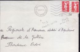 Lettre Variété Sur 2 Timbres 2,50 Marianne De Briat Rouge, Avec 3  Bandes De Phosphore 2 à Gauche 1 à Droite - Covers & Documents