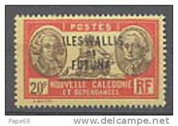 WALLIS ET FUTUNA N° 65 XX  20 F. Rouge Et Sépia Sur Jaune Gomme Coloniale - Neufs