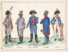 Planche Aquarellee Troupes Francaises 1794 1795 - Uniforms