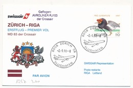 SUISSE - Enveloppe Premier Vol ZURICH => RIGA 1998 - MD 83 - Primi Voli