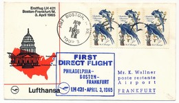 ETATS UNIS - Enveloppe Premier Vol Lufthansa LH421 - Philadelphie, Boston, Francfort - 1965 - 3c. 1961-... Brieven