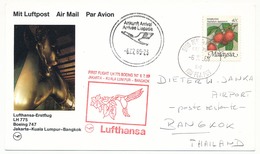 MALAISIE - Carte Premier Vol Lufthansa LH 775 Boeing 747 - Djakarta => Kuala Limpur => Bangkok 1989 - Maleisië (1964-...)