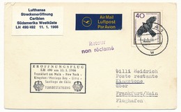 ALLEMAGNE - Carte Lufthansa Vol LH 490 FRANCFORT => NEW YORK => SANTIAGO DU CHILI 1966 - Autres & Non Classés