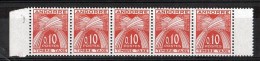 Andorre - 1961 - Taxe N° 43 En Bande De 5 - Neufs ** - Unused Stamps