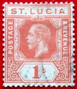 St.LUCIA 1912 1sh. King George V Used Scott71 CV$60 WATERMARK : MULTIPLE CROWN & CA - Ste Lucie (...-1978)