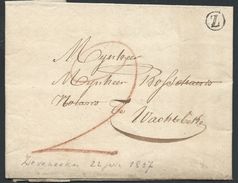 L 1837 Boîte Rurale  Z  De Zeveneeken + Port "2" à La Craie Rouge Pour Wachtebeke - 1830-1849 (Independent Belgium)