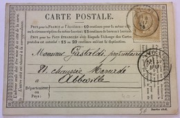 CARTE PRÉCURSEUR De AMIENS Pour ABBEVILLE Affranchissement Type Cérès MAI 1876 - Precursor Cards