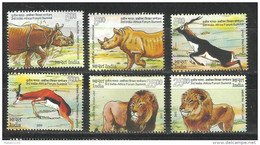 INDIA, 2015, 3rd India Africa Forum Summit, Set 6 V,  Fauna, Animals, Rhinoceros, Deer, Lion, Wild MNH(**) - Unused Stamps