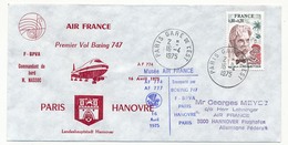 FRANCE - 2 Enveloppes - Paris Hanovre (et Retour) Boeing 747 AIR FRANCE - 1975 - Eerste Vluchten