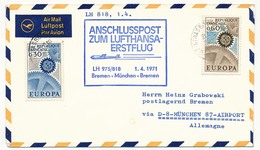 FRANCE - Enveloppe - Premier Vol BREME => MUNICH => BREME / LH 975/818 Lufthansa - 1971 - Eerste Vluchten