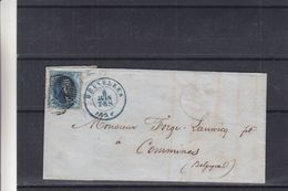 Belgique - Lettre De 1854 - Oblit Bruxelles - 4 Marges - Variété Cadre Prolongé - Exp Vers Commines - 1851-1857 Médaillons (6/8)
