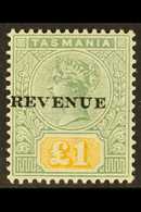 5244 TASMANIA POSTAL FISCAL 1900 £1 Green & Yellow "REVENUE" Overprint, SG F39, Superb Mint, Very Fresh & Attractive. Fo - Other & Unclassified