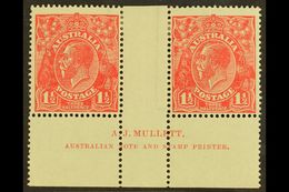 5288 1924 1½d Scarlet George V Head, SG 77, MULLETT Imprint Pair, Very Fine Mint. (2 Stamps) For More Images, Please Vis - Other & Unclassified