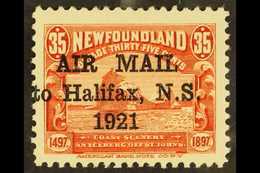 5631 1921 35c Red With "AIR MAIL To Halifax, N.S. 1921" Three Line Overprint, With No Stop After "1921", SG 148a, Very F - Other & Unclassified
