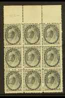 5669 1898-1902 ½c Black, SG 150, Marginal Block Of 9, Mint With Gum Faults, Nice QV Multiple Nevertheless (9 Stamps) For - Other & Unclassified