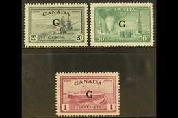 5693 OFFICIALS 1950-52 20c Slate, 50c Green & $1 Purple "G" Overprints Top Values, SG O187/89, Never Hinged Mint, Fresh. - Other & Unclassified