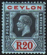 5726 1921-32 20r Black & Red On Blue, SG 357, Very Fine Mint, Fresh. For More Images, Please Visit Http://www.sandafayre - Ceylon (...-1947)