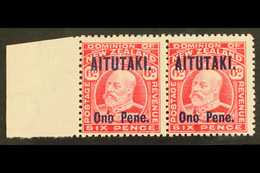 5844 AITUTAKI 1916 6d Carmine, SG 11, Mint PAIR With Sheet Margin At Left, Right Stamp Never Hinged. For More Images, Pl - Cook Islands