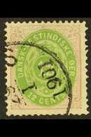 5913 1873-1902 12c Yellow Green And Reddish Purple, SG 27, Fine With Large Part 1901 Cds. For More Images, Please Visit  - Danish West Indies